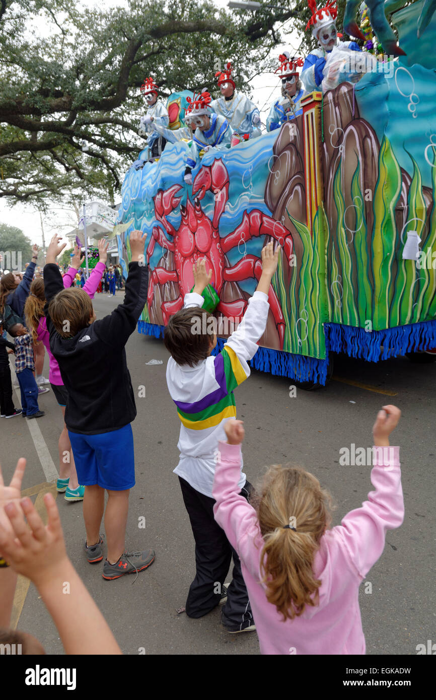 Children Catching Beads, Parade, Mardi Gras 2015, New Orleans