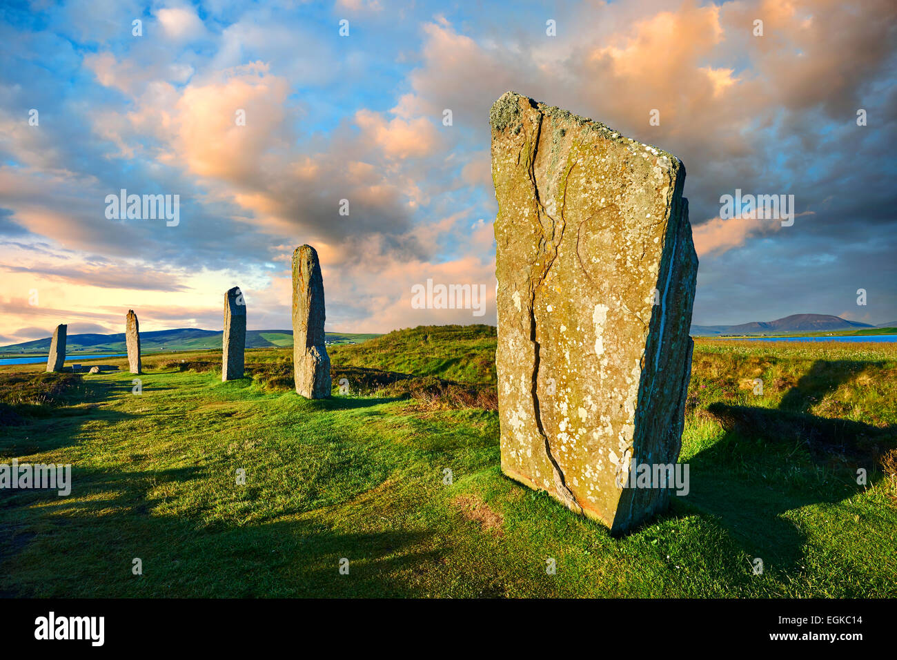 The Ring of Brodgar, 2,500 to circa 2,000 BC, a Neolithic stone circle or henge a UNESCO World Heritage Site, Orkney, Scotland Stock Photo