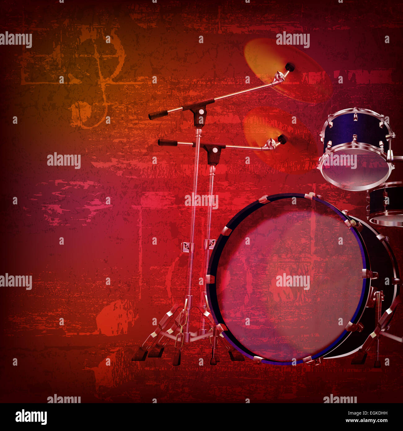abstract red sound grunge background with drum kit Stock Photo - Alamy