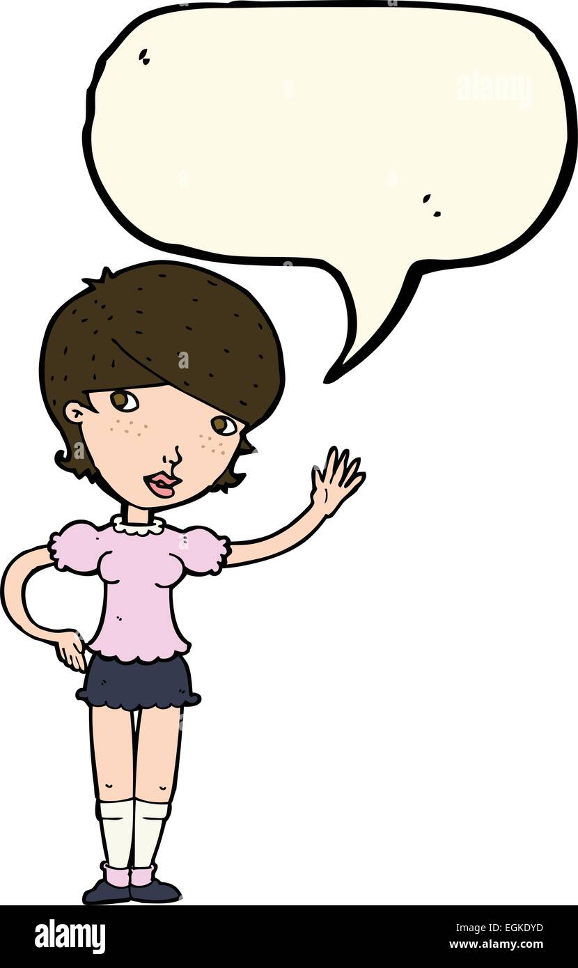 cartoon girl waving with speech bubble Stock Vector Image & Art - Alamy