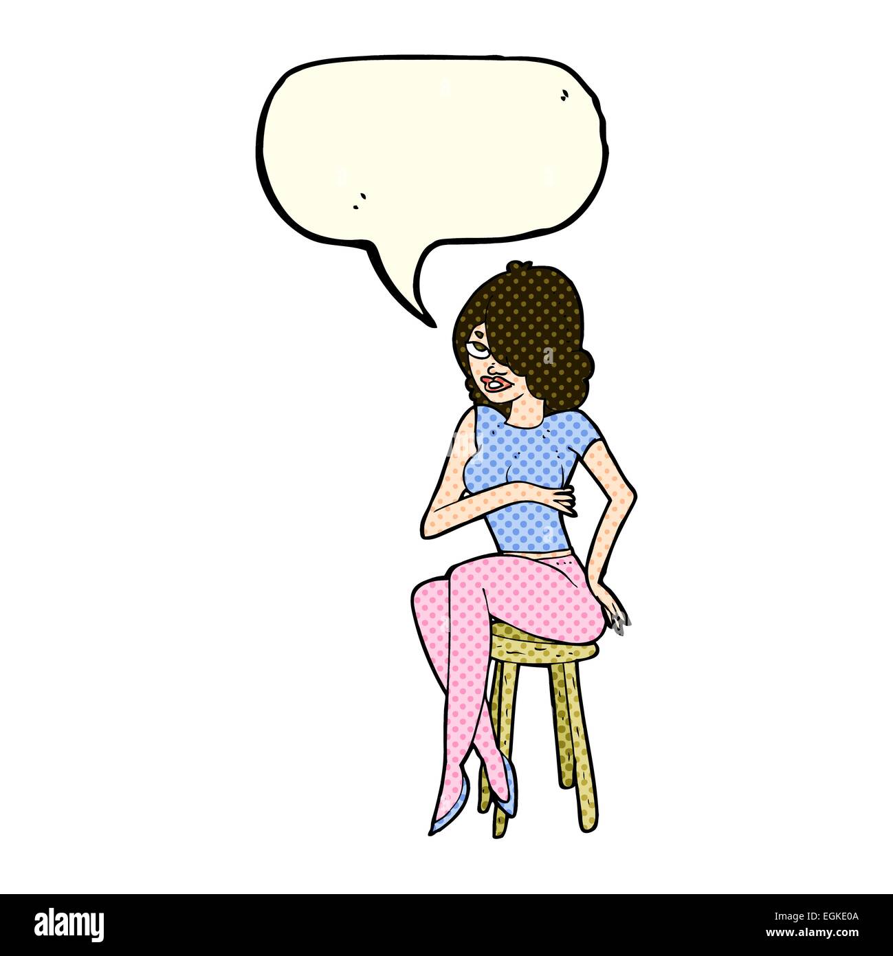 cartoon woman sitting on bar stool with speech bubble Stock Vector