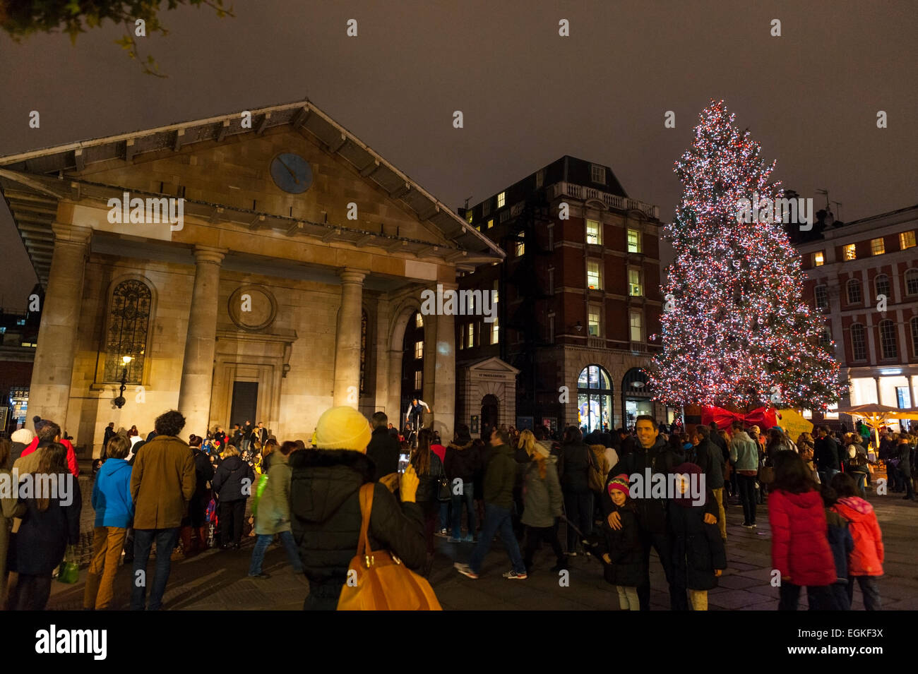 The Christmas tree outside St Paul's church Covent Garden.at night