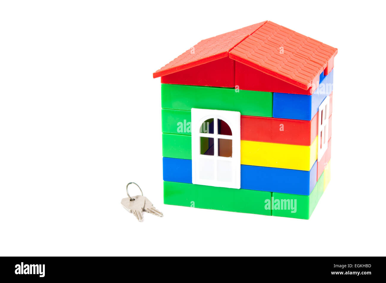 Toy, children's house and set of keys. Concept Stock Photo