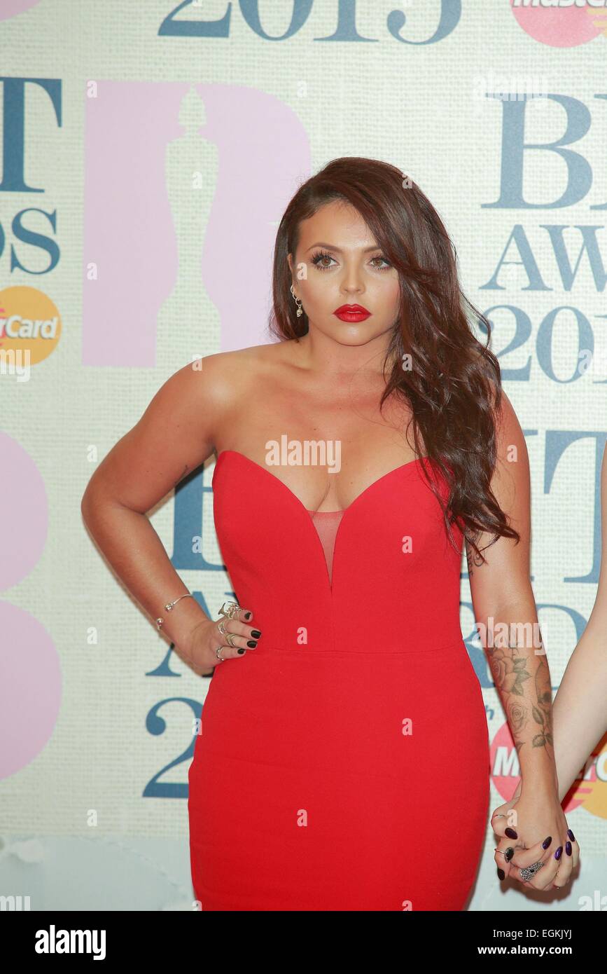 jesy nelson red dress London, UK. 25th Feb, 2015. Jesy Nelson of Little Mix attends the Brit  Awards, Brits, at O2 Arena in London, Great Britain, on 25 February 2015. ©  dpa picture alliance/Alamy Live News