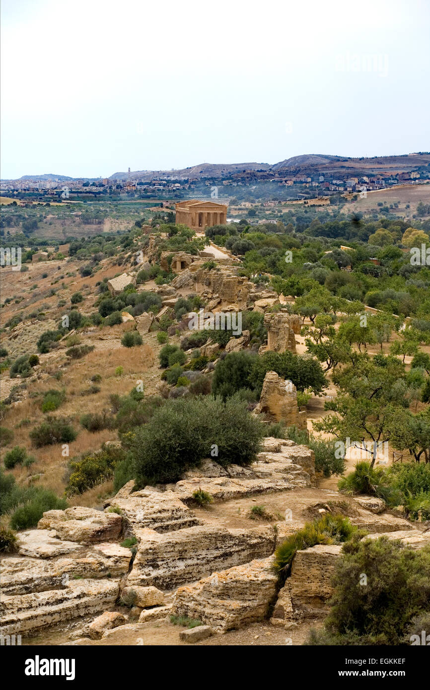 Italy,Sicily,Agrigento.Valley of the Temples.In the background the Temple of Concord. Stock Photo