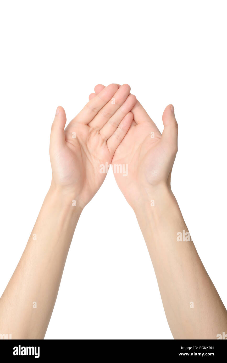 upside view of cupped hands , isolated on a white Stock Photo