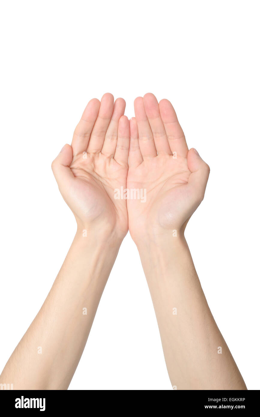 upside view of cupped hands , isolated on a white Stock Photo