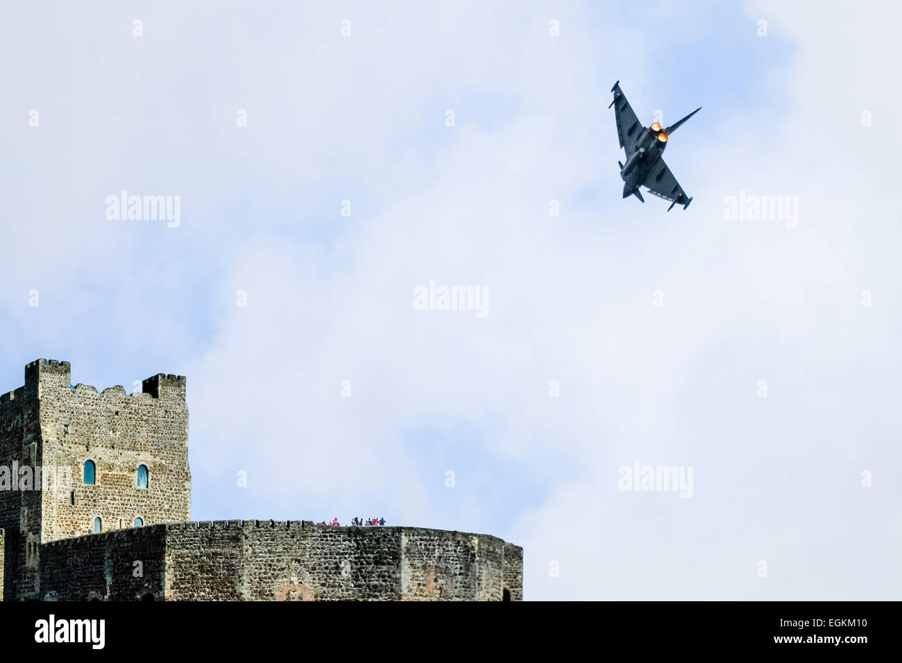 Eurojet Typhoon fighter aircraft over Carrick Castle, Armed Forces Day, 2013 Stock Photo