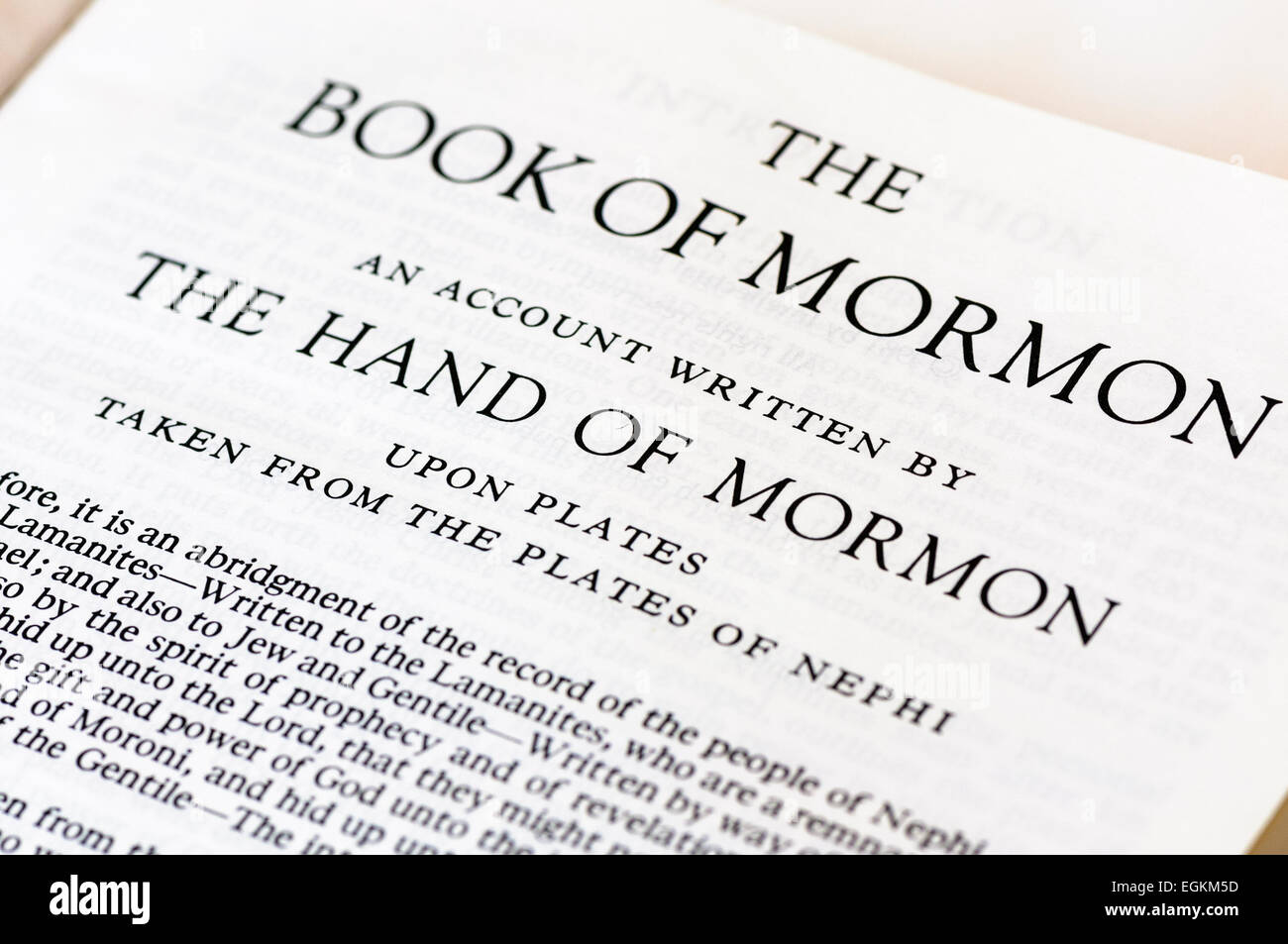 Introduction to the Book of Mormon, upon plates taken from teh plates of Nephi Stock Photo