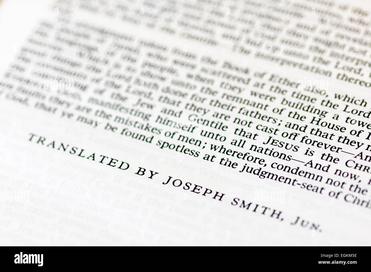 Introduction to the book of Mormon, translated by Joseph Smith. Stock Photo