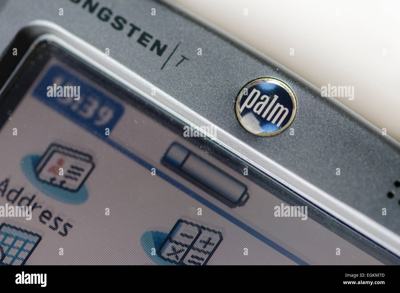 Screen of a Palm Pilot Tungsten T, a Personal Data Assistant from 2000. Stock Photo
