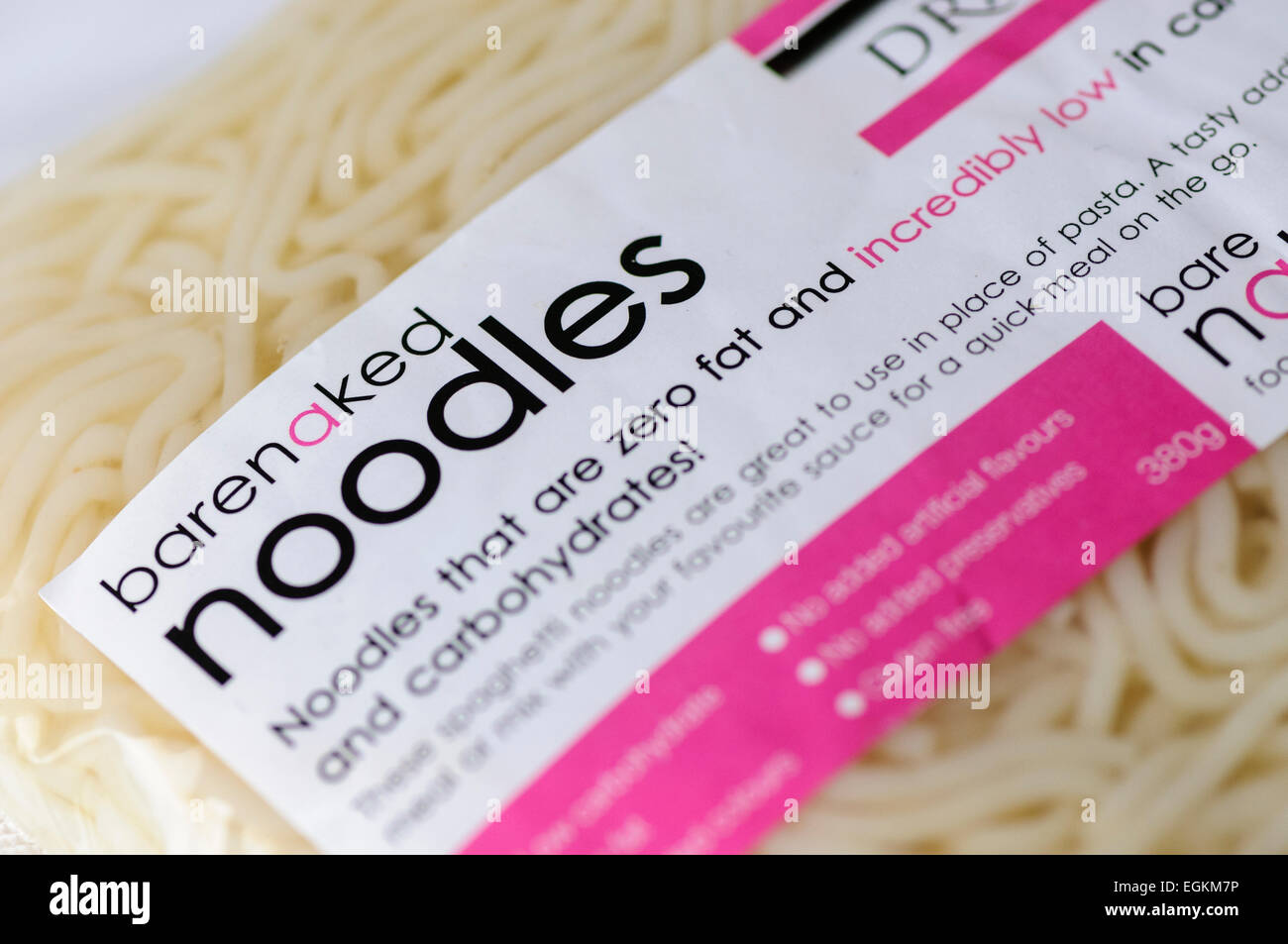 Barenaked Noodles, low fat and calorie noodles, as seen on the TV show 'Dragon's Den' Stock Photo