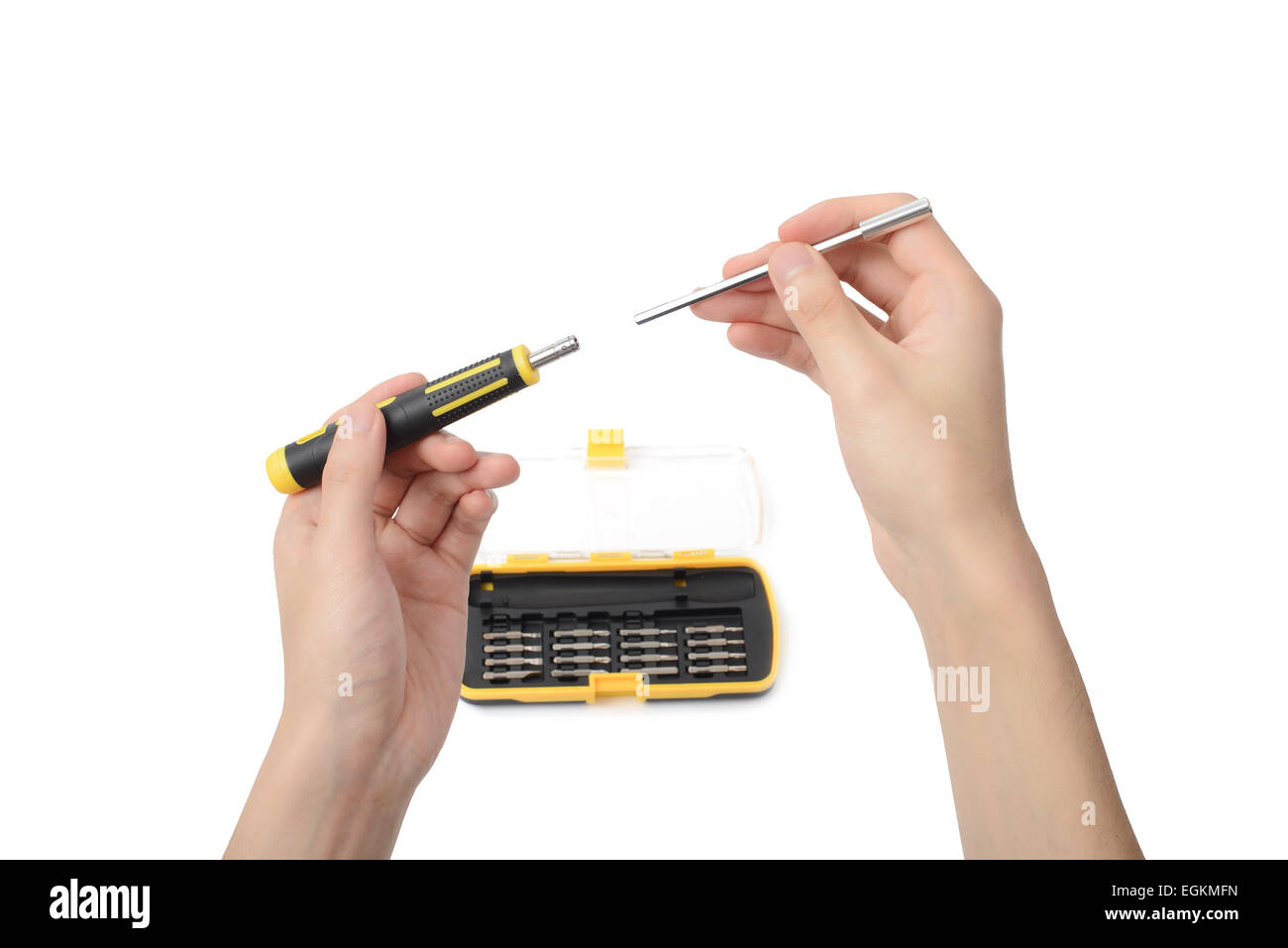 hand hold changeable screwdriver, isolated on white Stock Photo - Alamy