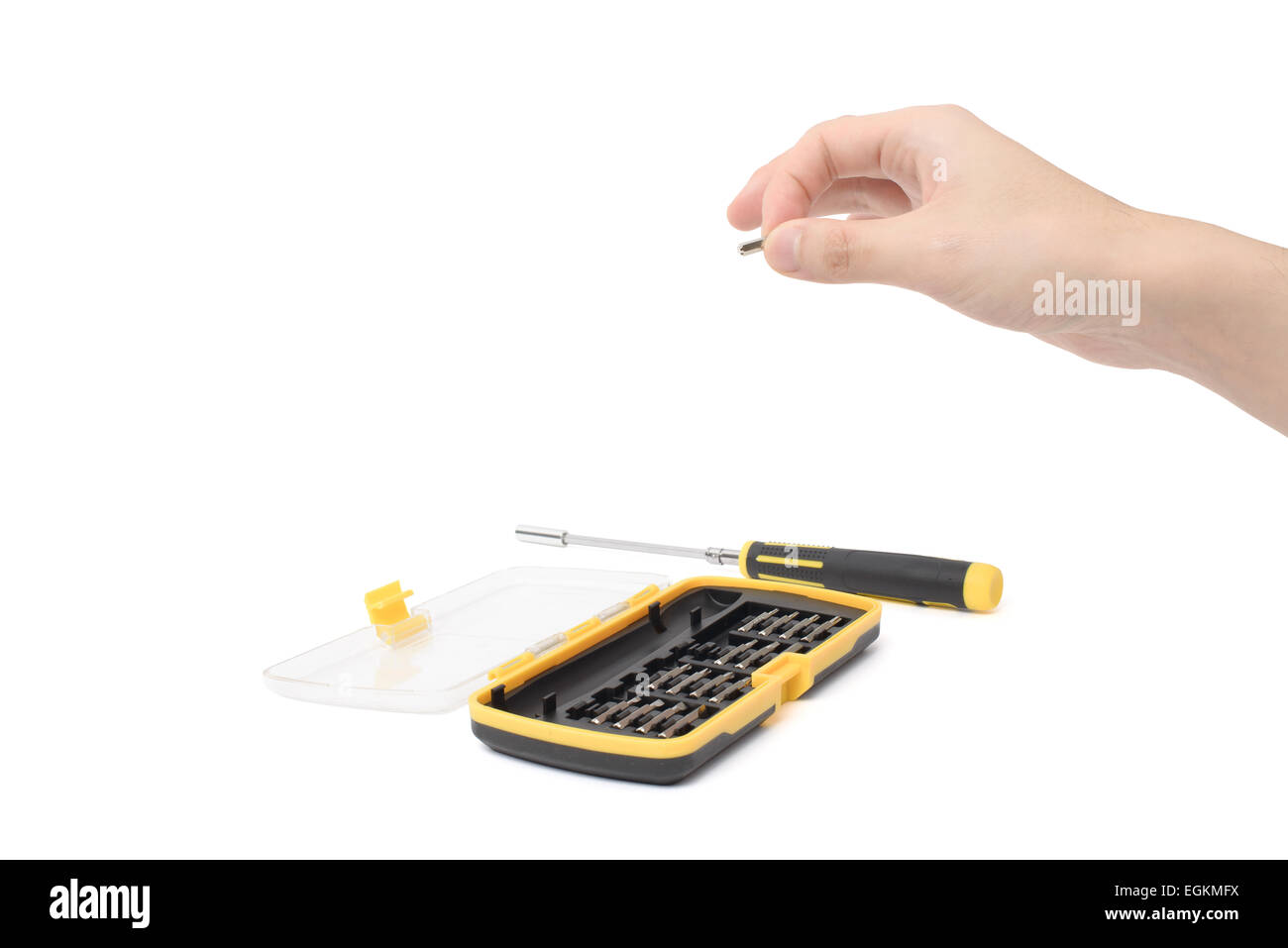 hand hold changeable screwdriver, isolated on white Stock Photo - Alamy