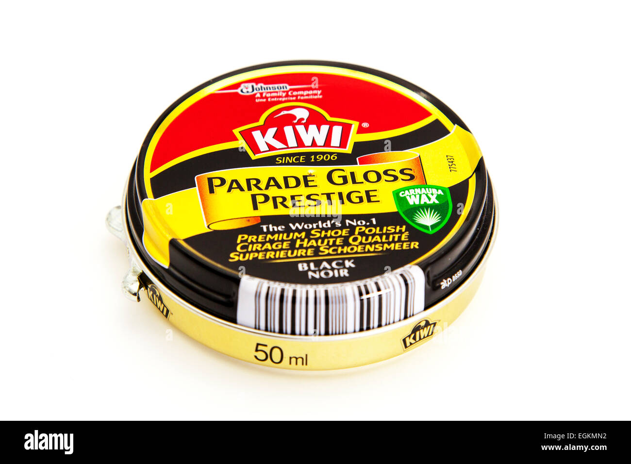 Kiwi shoe polish parade gloss prestige black tin product logo 50ml  container cutout cut out white background copy space isolated Stock Photo -  Alamy