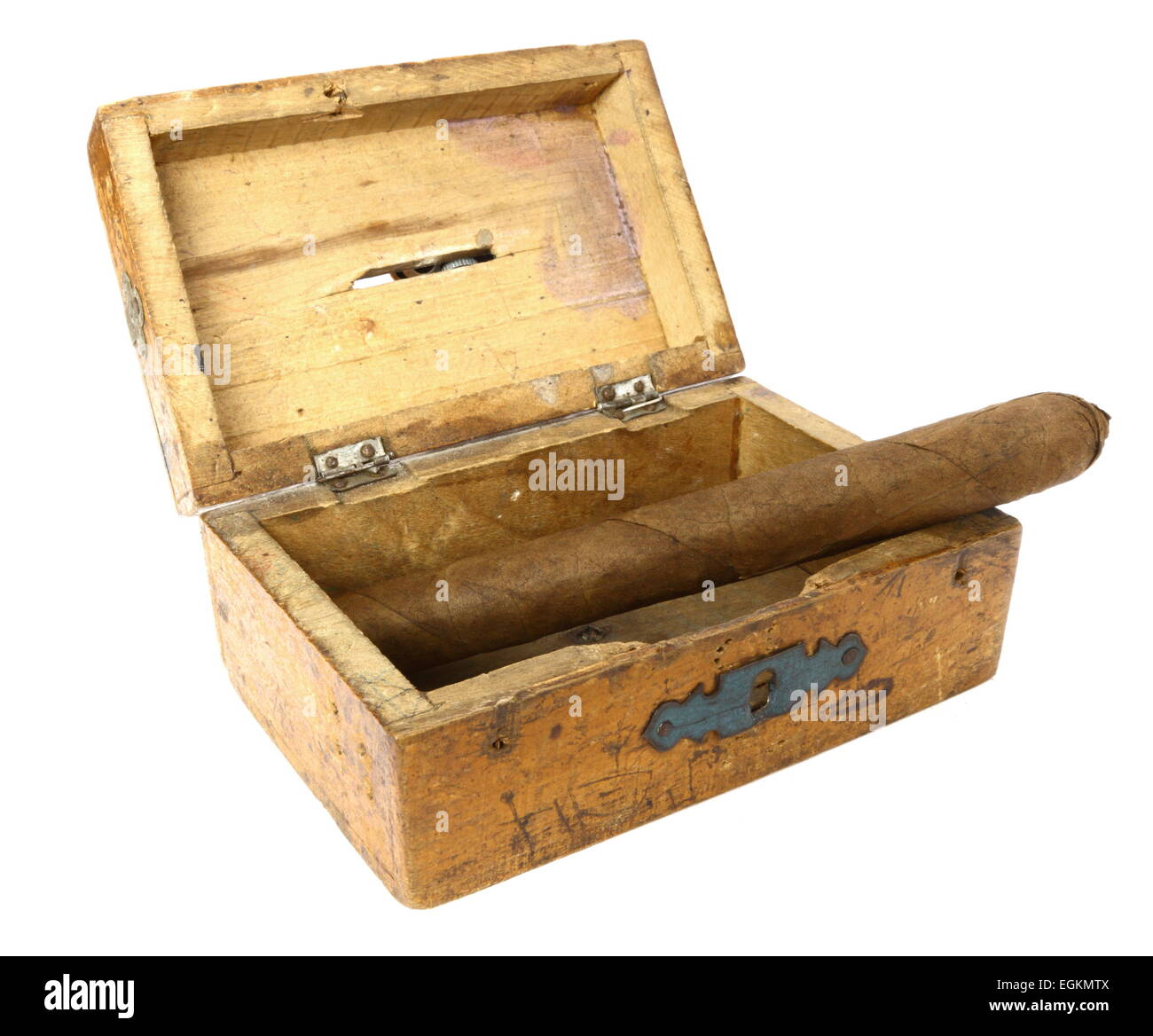 big cuban cigar in old wooden box Stock Photo