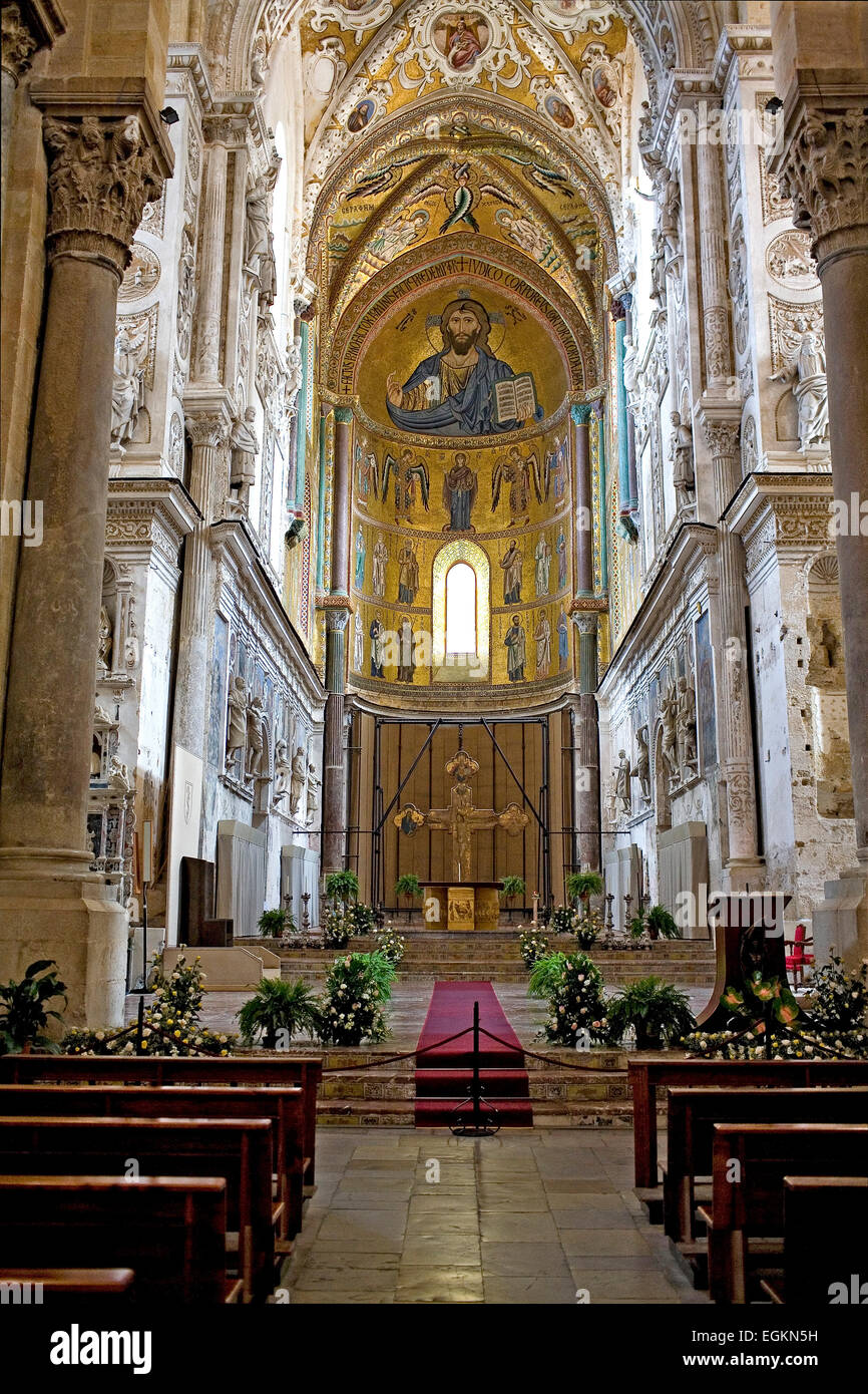 Italy,Sicily,Cefalu; Interior Cathedral. Stock Photo