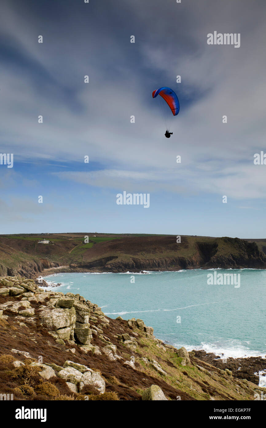 Paraglider; Land's End; Cornwall; UK Stock Photo