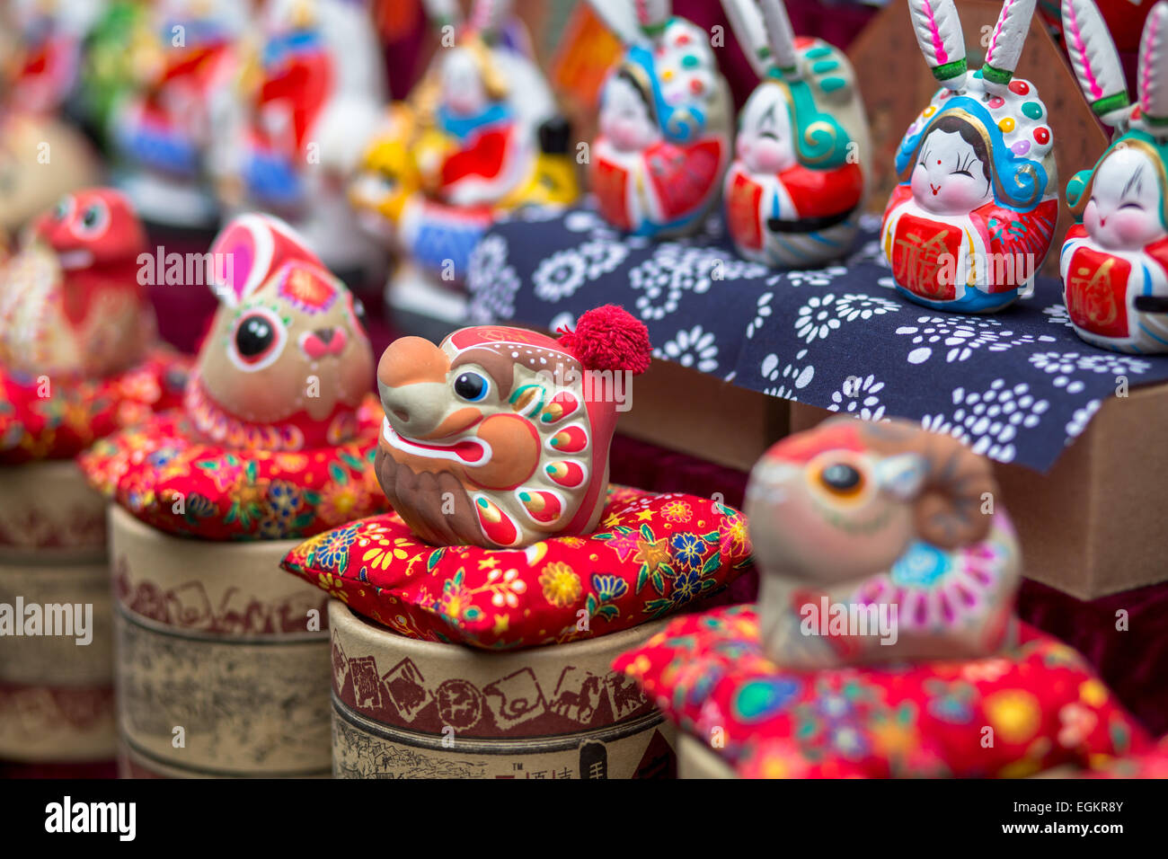 traditional clay handicrafts in temple fair. Stock Photo