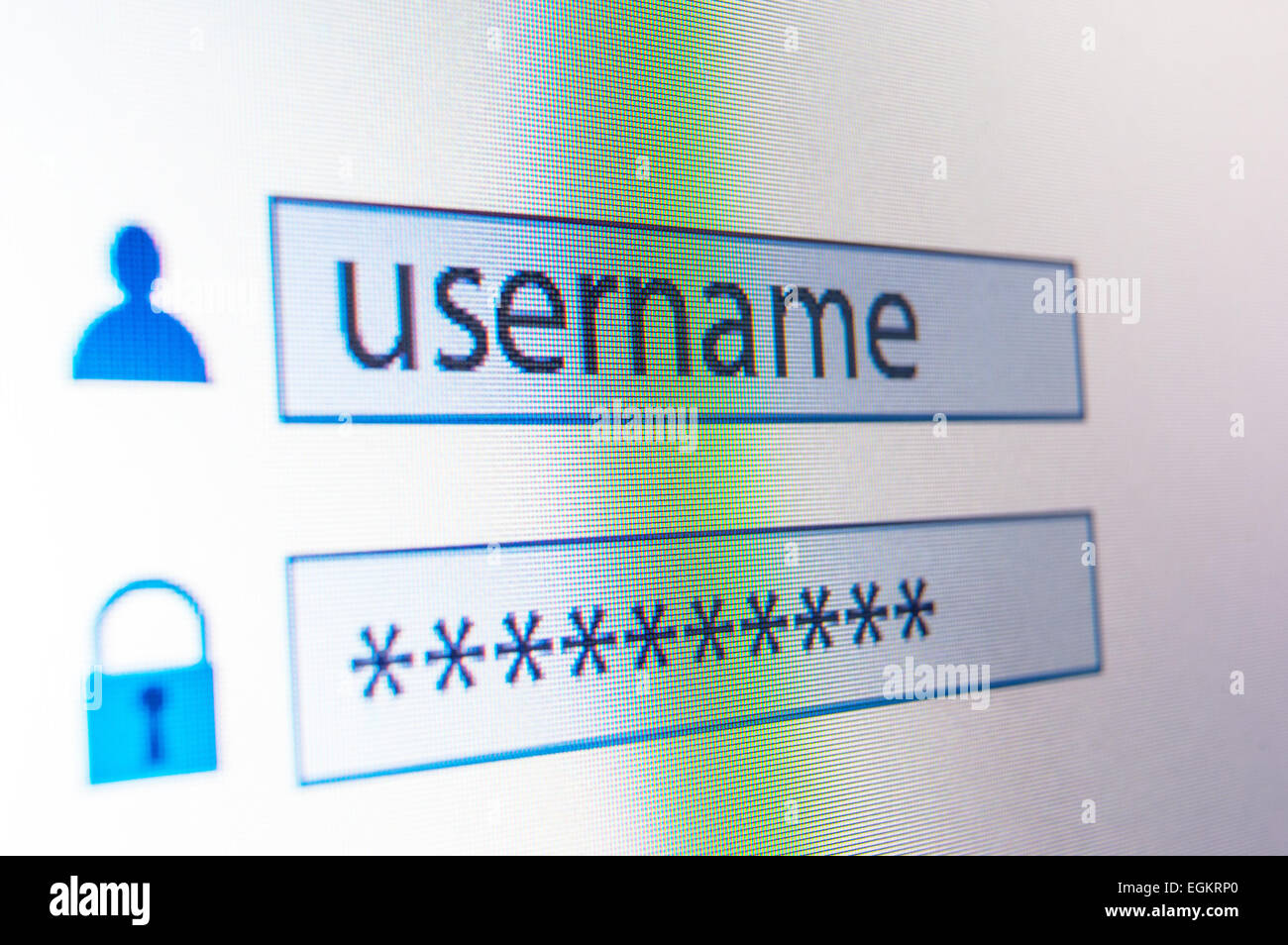 Login username and password on computer screen or monitor Stock Photo