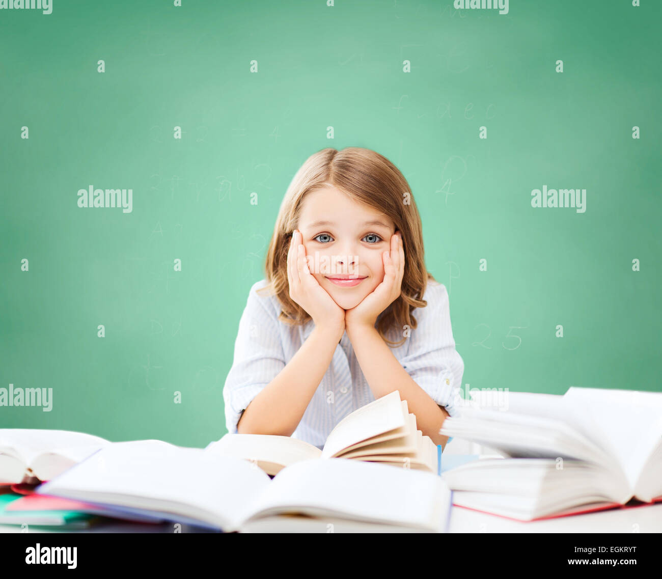 happy student girl with books at school Stock Photo - Alamy