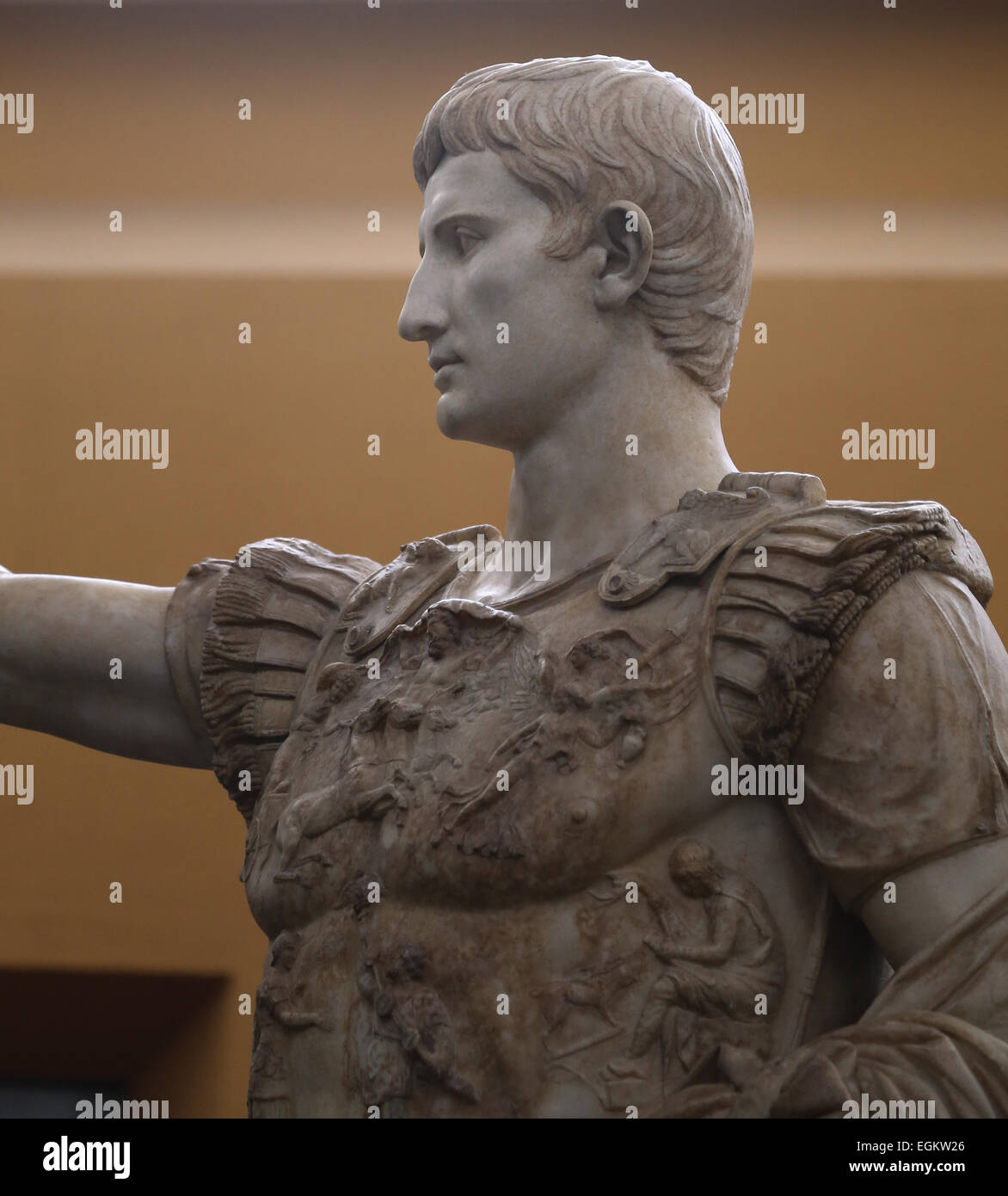 Roman Art. Augustus (61 BC-14 AD). First emperor of the Roman Empire. Marble statue of Augustus of Prima Porta. (1st century). V Stock Photo