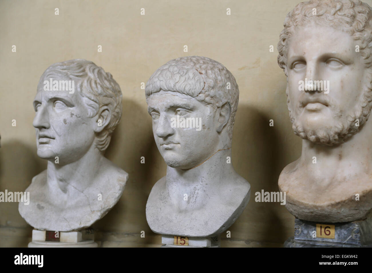 Male busts of Roman imperial era. Vatican Museums. Chiaramonti. Stock Photo