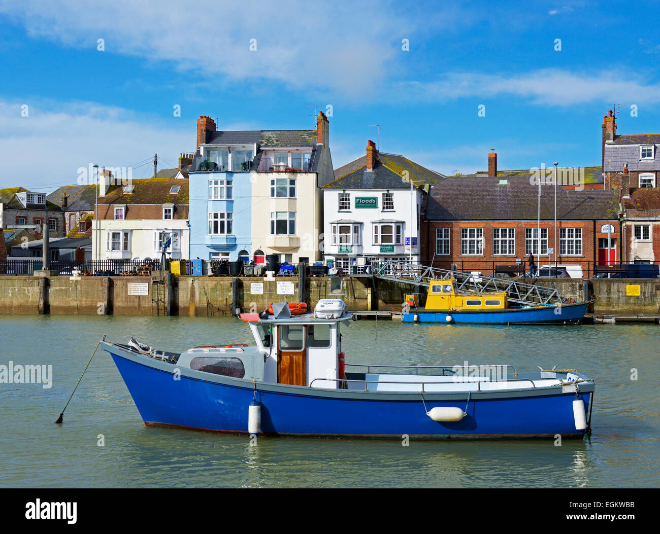 Fishing boat moored in the harbour, Weymouth, Dorset, England UK Stock