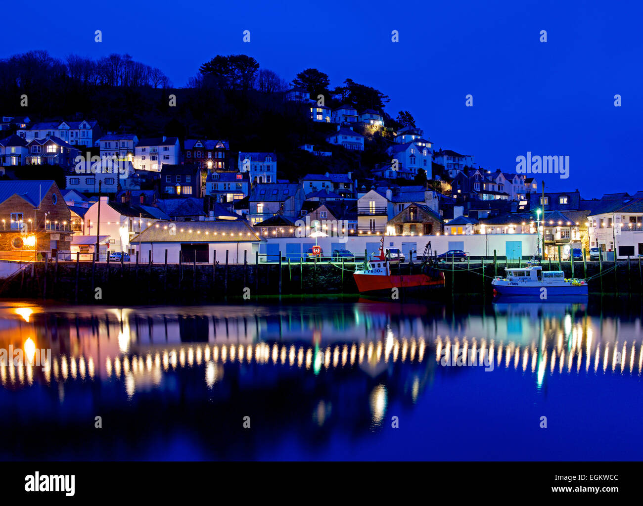 Looe, a fishing town, at night, Cornwall, England UK Stock Photo