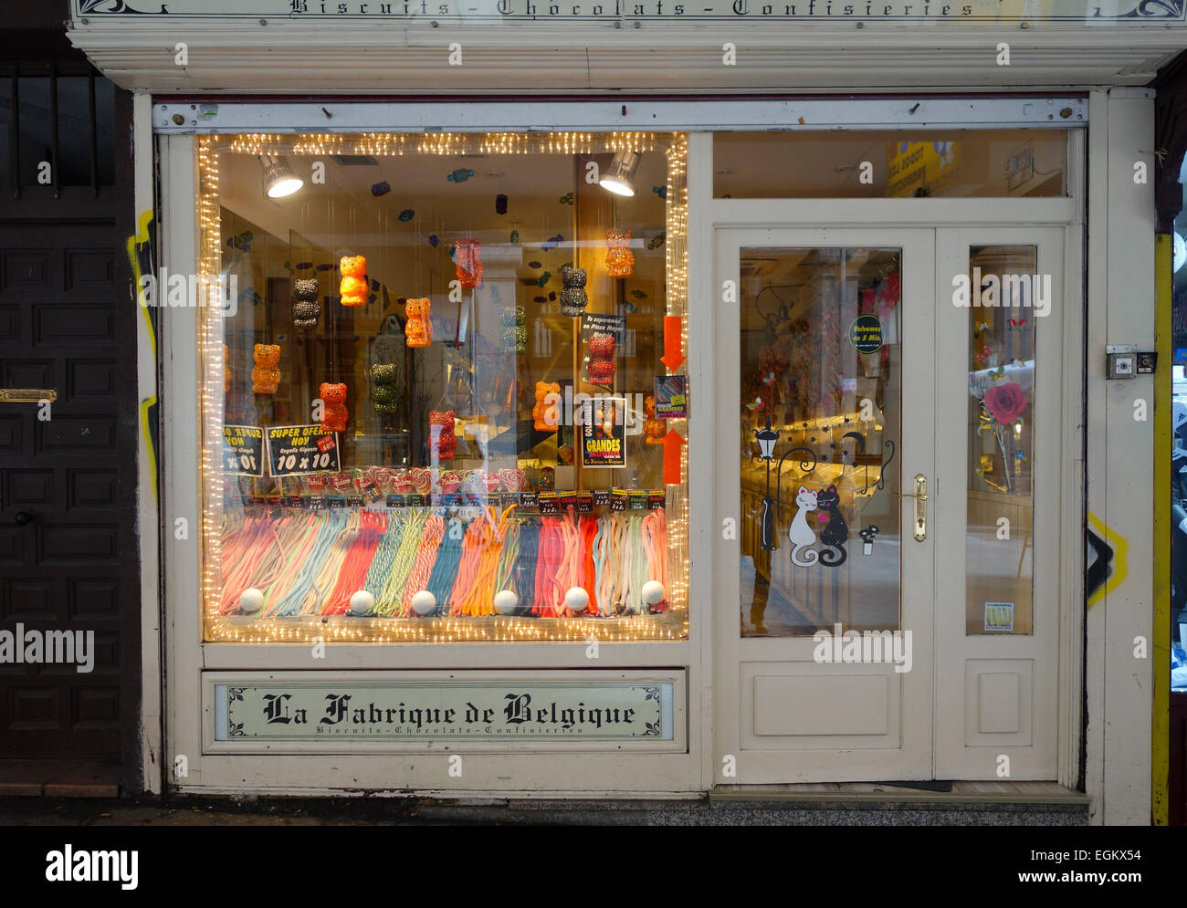 La Fabrique de Belgique, Candy store, shop, Giant licorice and sweets on display, Madrid, Spain Stock Photo