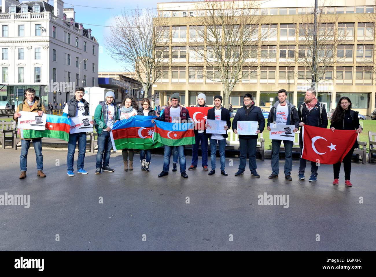 George Square, Glasgow, Scotland, UK. 26th February, 2015. National awareness campaign justice for Khojaly. These young men and women met in Glasgow city centre to bring awareness to what they describe as the first cold war genocide which took place during 1992 in Khojaly, Azerbaijan. Stock Photo
