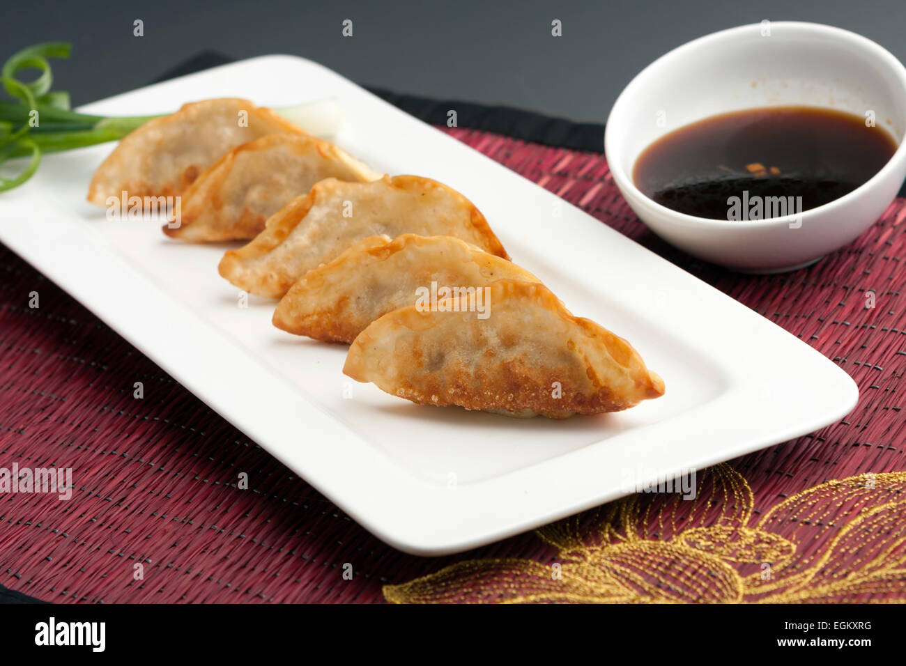 Pan Fried Thai Gyoza Dumplings Stock Photo