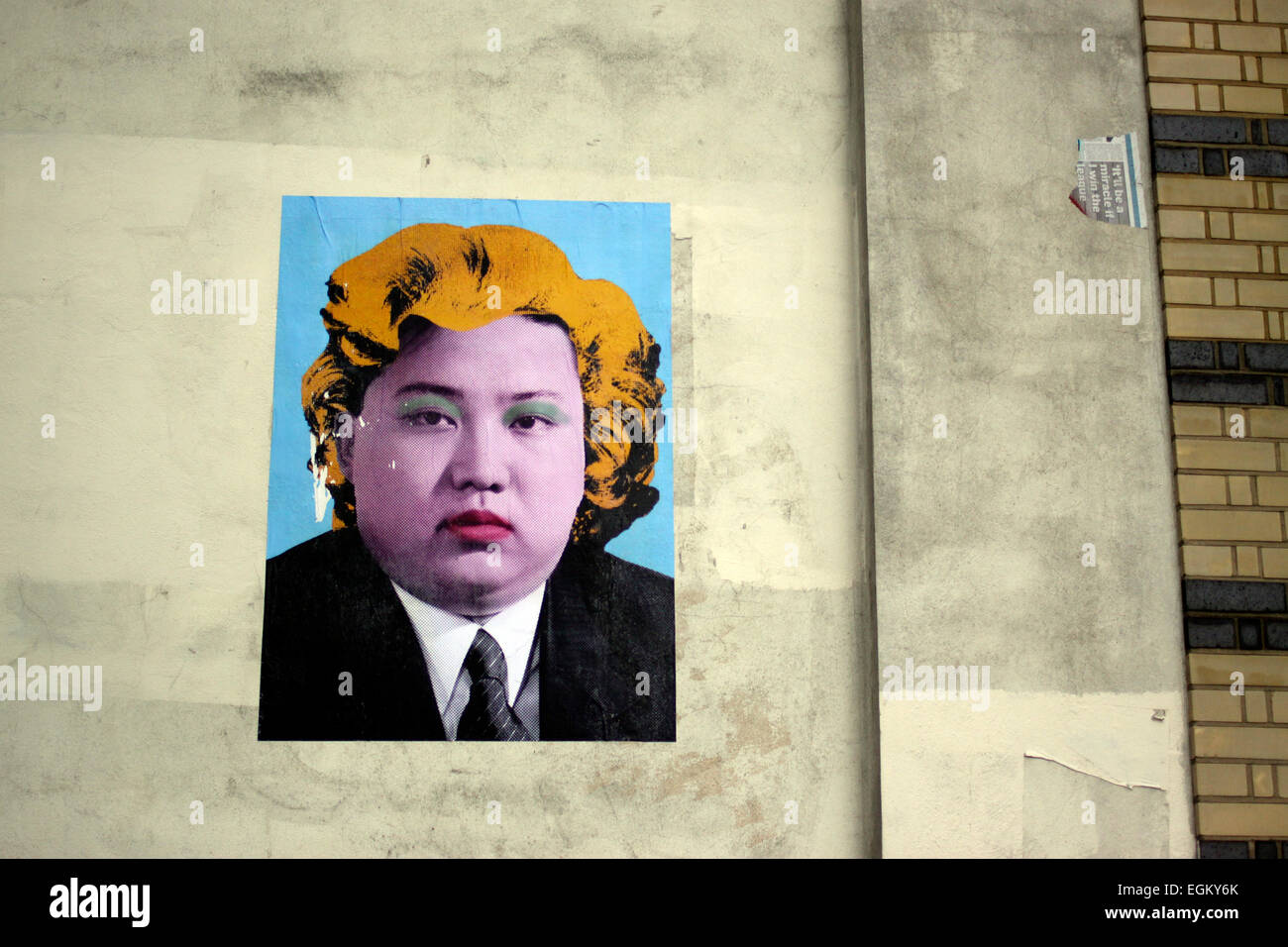 The North Korean leader Kim Jong-un as Marilyn Monroe on a piece of street art in Shoreditch, East London Stock Photo