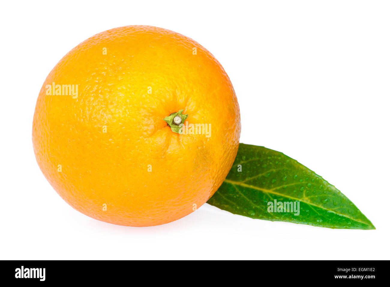 one orange fruit green leaf Stock Photo Alamy