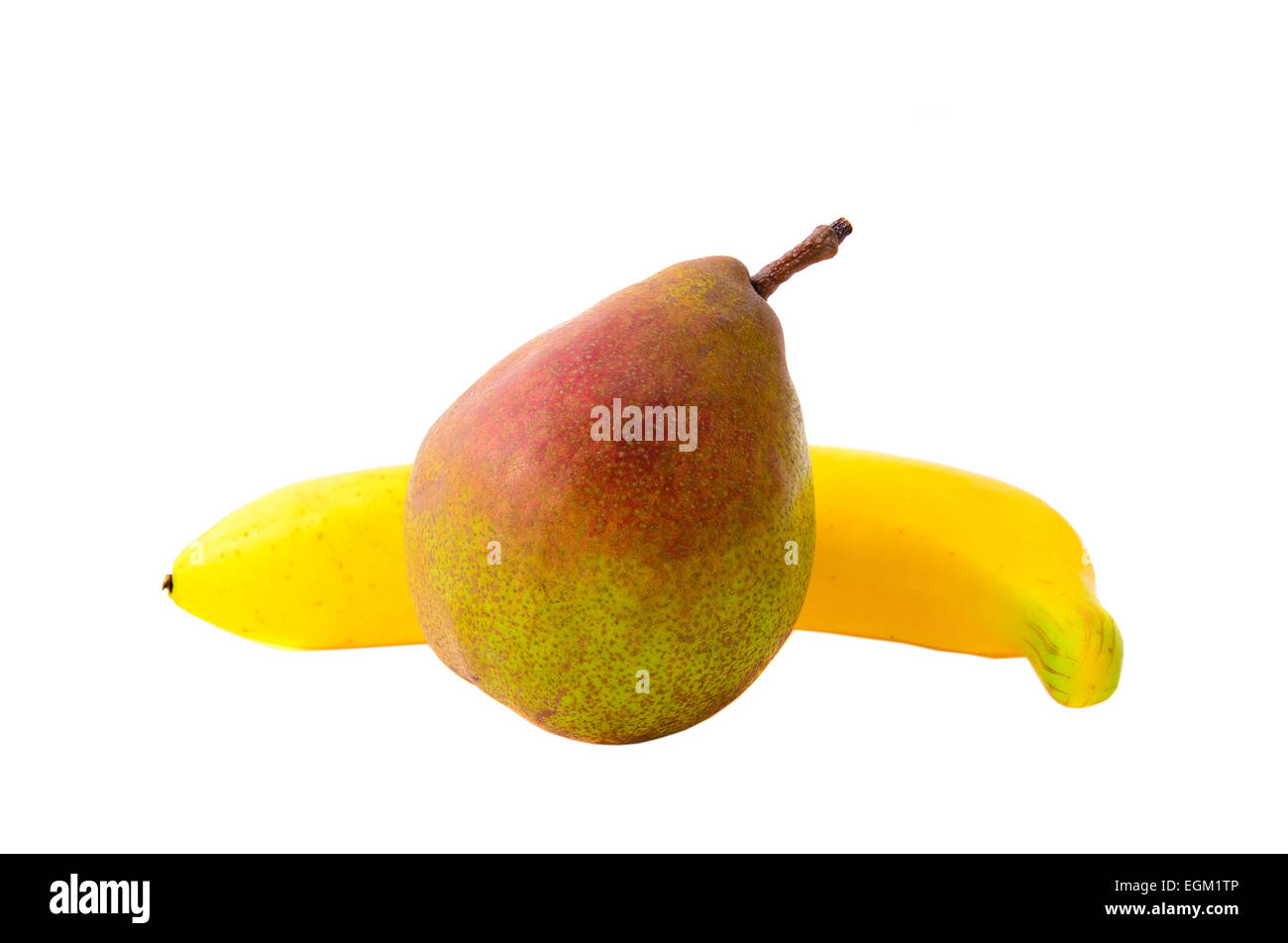 Fresh Fruits: Pear, Banana. Isolatet Stock Photo
