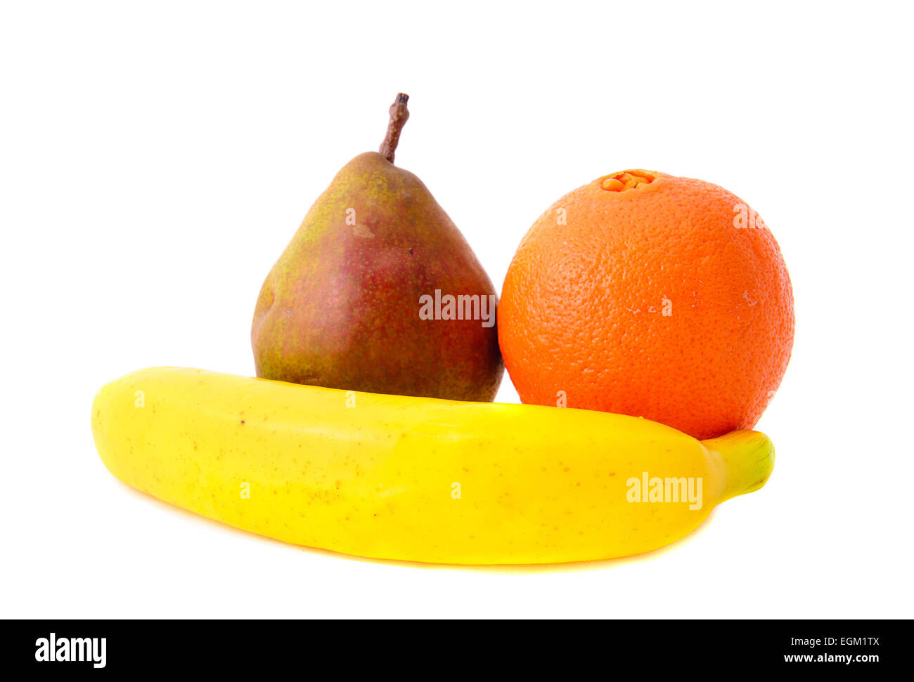 Fresh Fruits: Pear, Banana and Orange. Isolatet Stock Photo