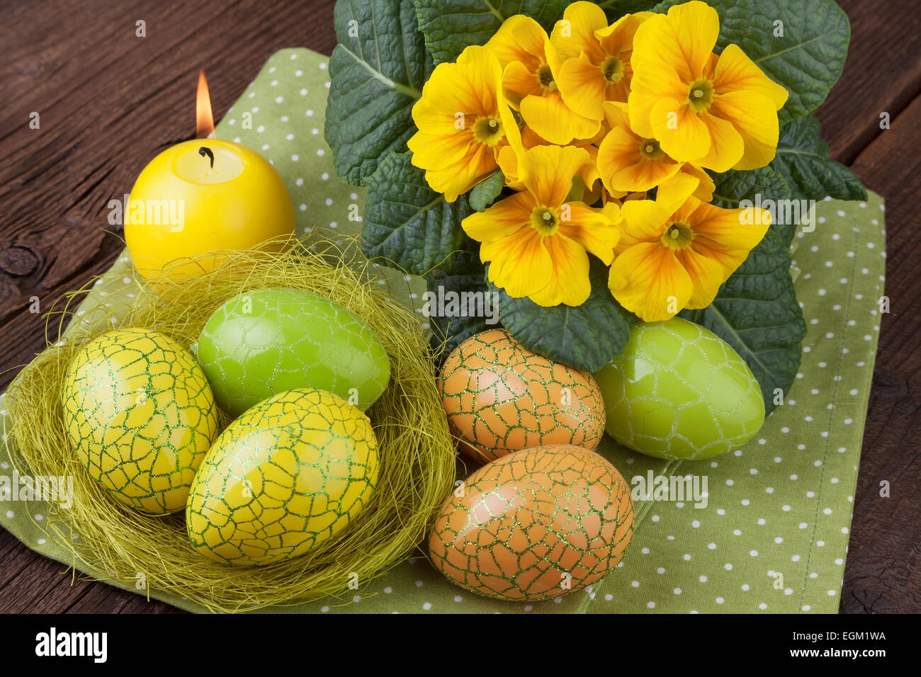Easter Decoration green yellow color Stock Photo