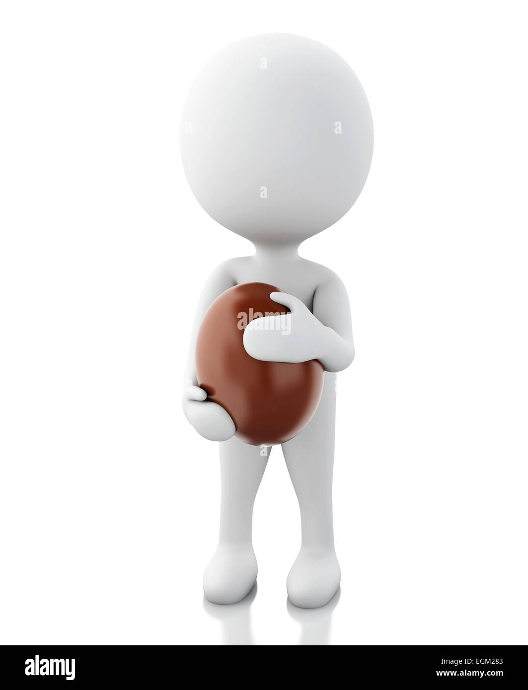 3d renderer image. White people holds big Easter egg in a hand. Isolated white background Stock Photo