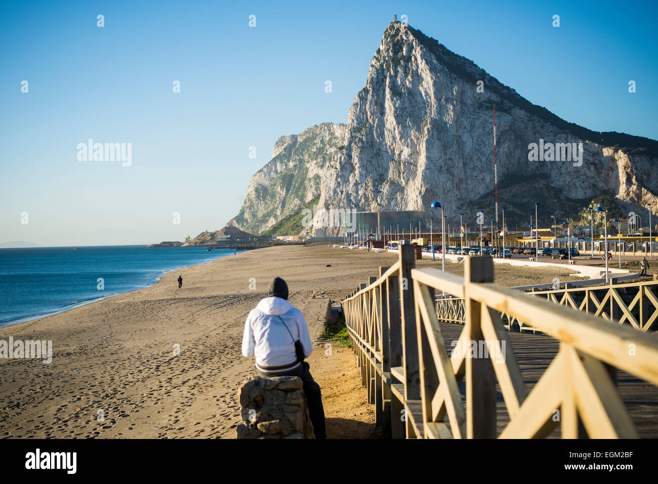 La Linea de la Concepcion, Spain, 24 February , 2015: Young in La Linea seen the Rock of Gibraltar. Stock Photo