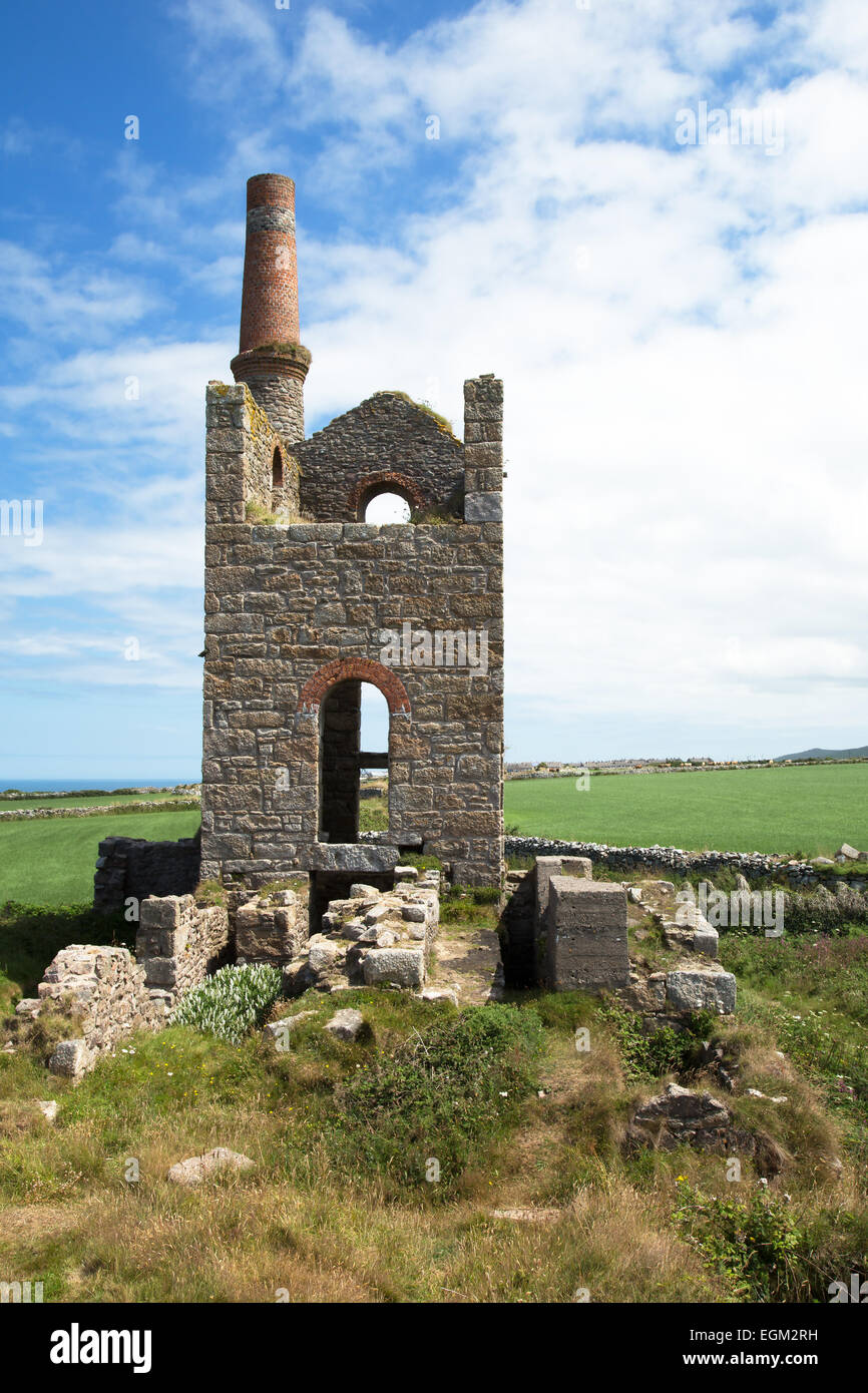 Derelict beam engine house near Levant mines, Levant Cornwall Uk Stock