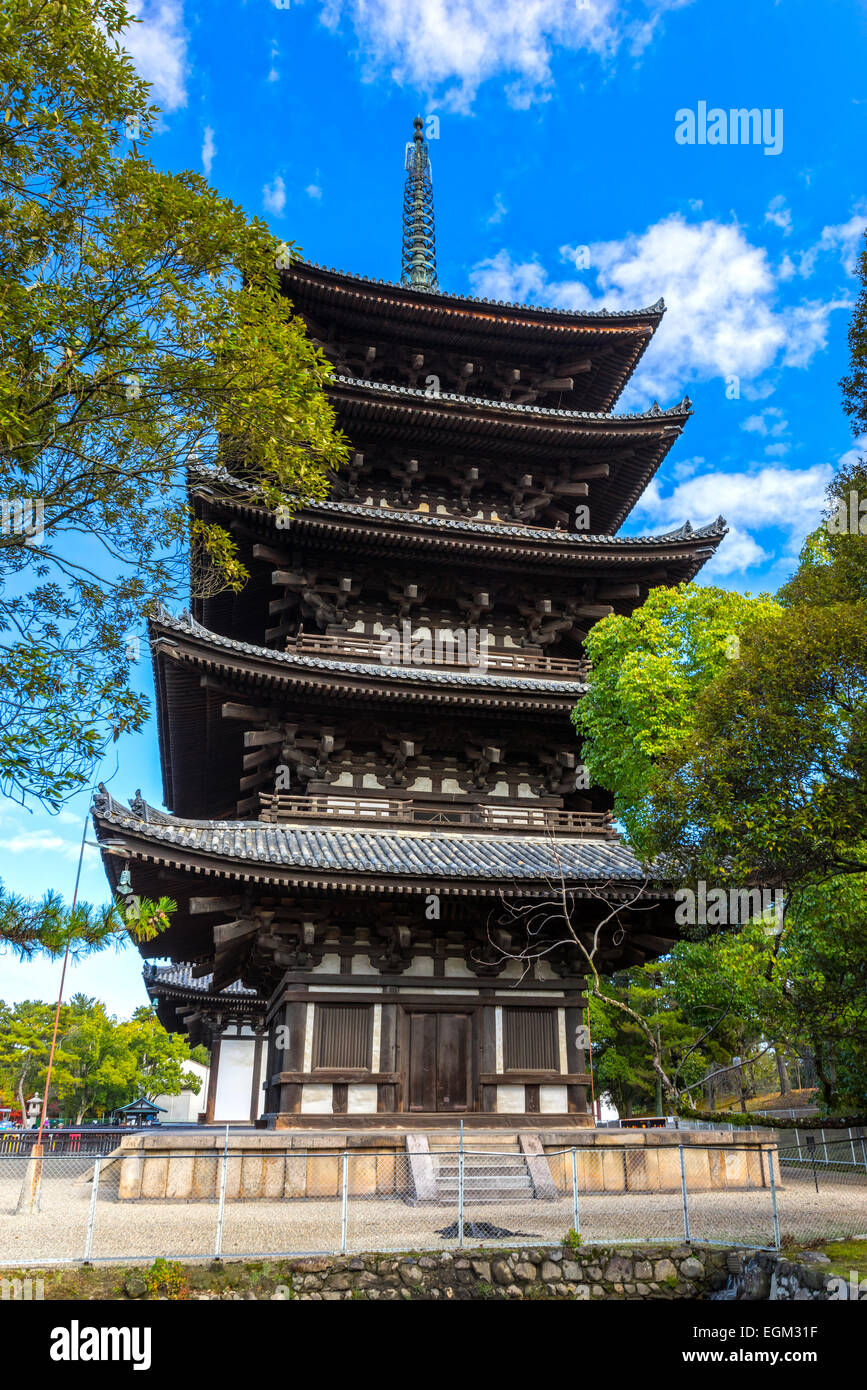 Kofuku-ji wooden tower in Nara, Japan. One of the eight Unesco world heritage sites in Nara. Stock Photo