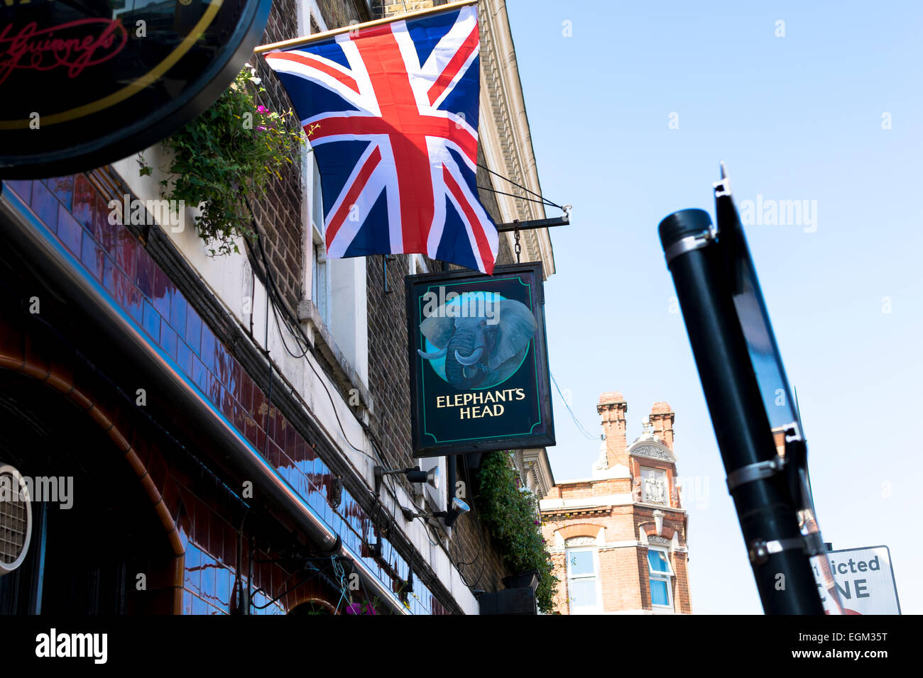 The Elephants Head Pub Camden London with British Flag Stock Photo