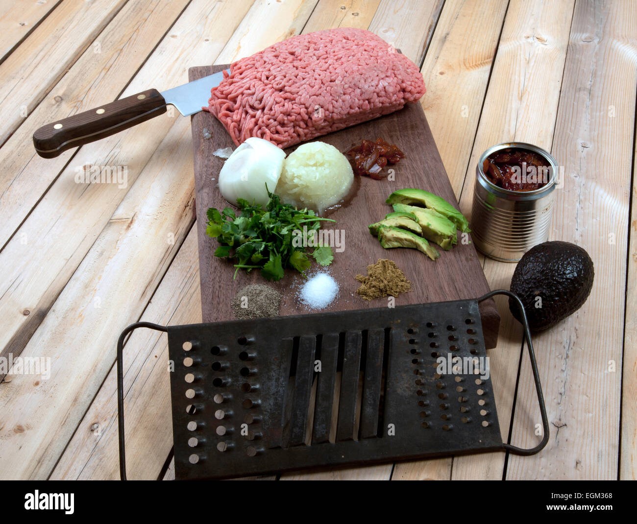 Ingredients for making hamburger for dinner Stock Photo - Alamy