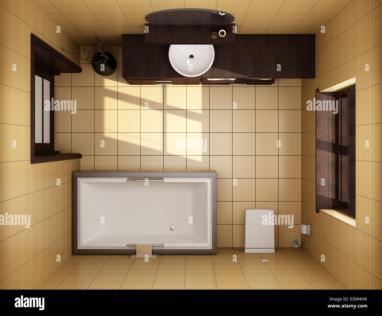 japanese style bathroom with brown tiles. top view Stock Photo Alamy