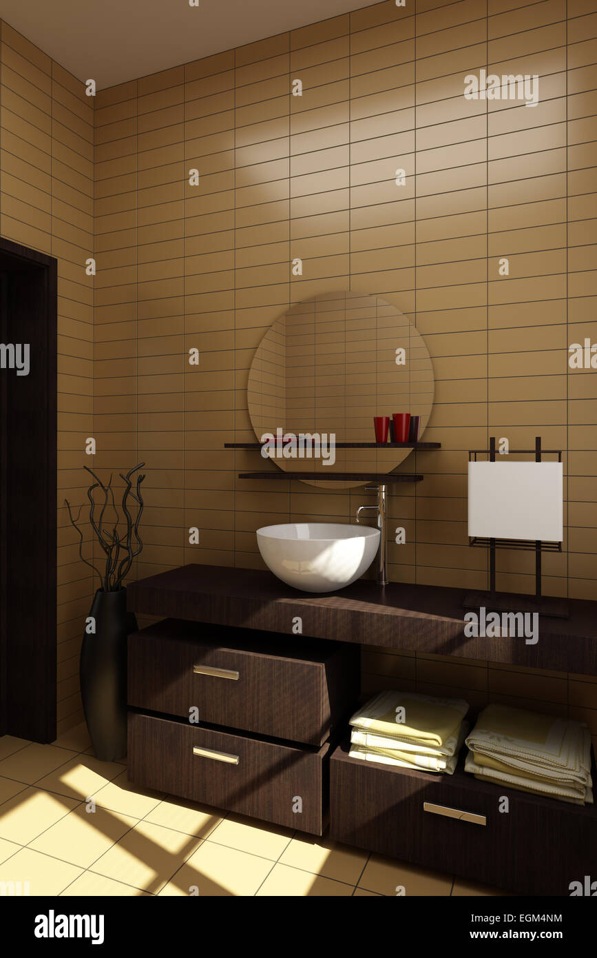 japanese style bathroom with brown tiles Stock Photo Alamy