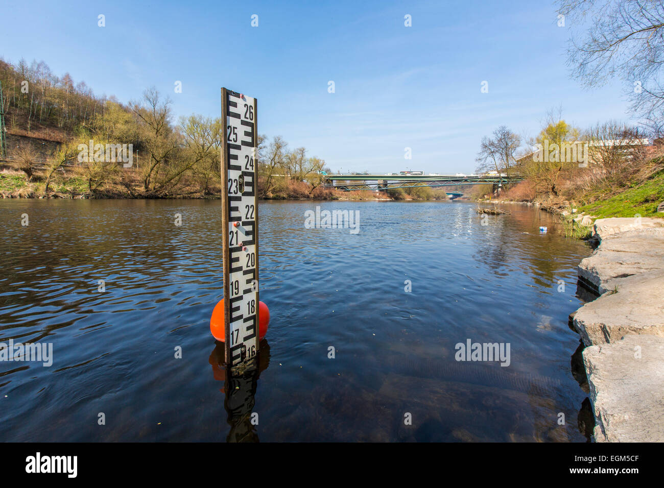 Level measurement of river Ruhr, Stock Photo