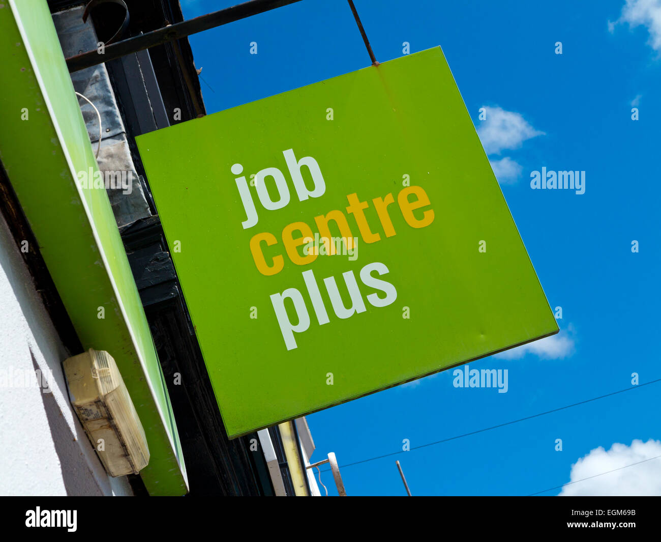 Job Centre Plus sign outside a job centre run by the Department of Work and Pensions or DWP in Bridport Dorset England UK Stock Photo