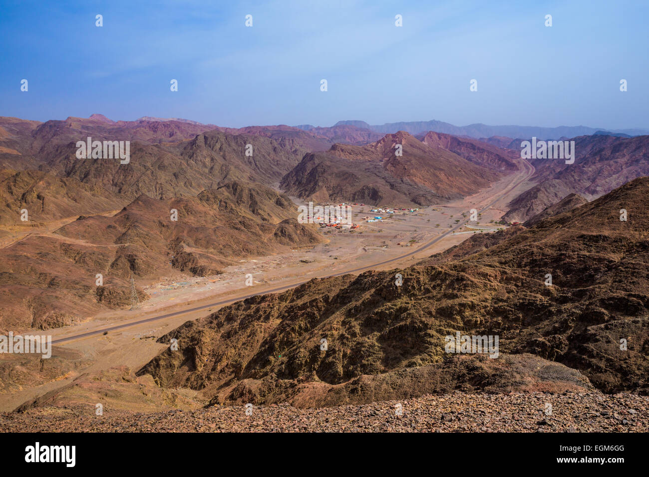 View over road leading to Israel near Taba Heights Holiday resort located on the Red Sea in Sinai Peninsula, Egypt Stock Photo