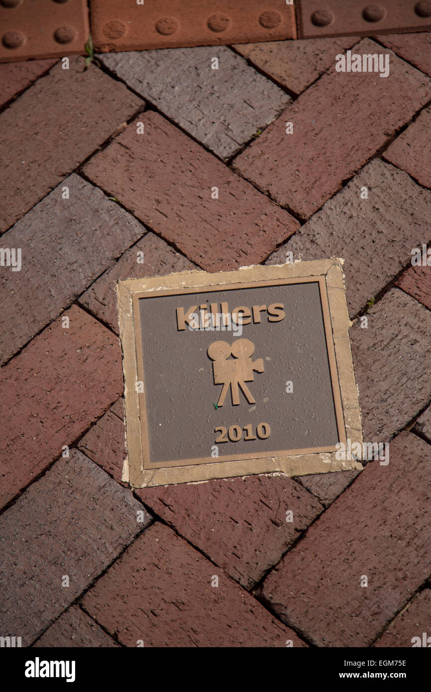 Killers movie plaque on the Walk of Fame May 8, 2013 in Senoia, Georgia. Senoia is considered the Hollywood of the South where 24 movies and shows have been filmed. Stock Photo