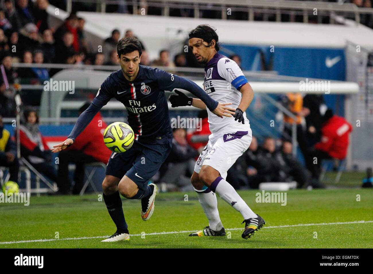 Javier PASTORE/Abel AGUILAR - 21.02.2015 - Paris Saint Germain/Toulouse - 26eme journee de Ligue 1.Photo : Johnny Fidelin/Icon Sport Stock Photo